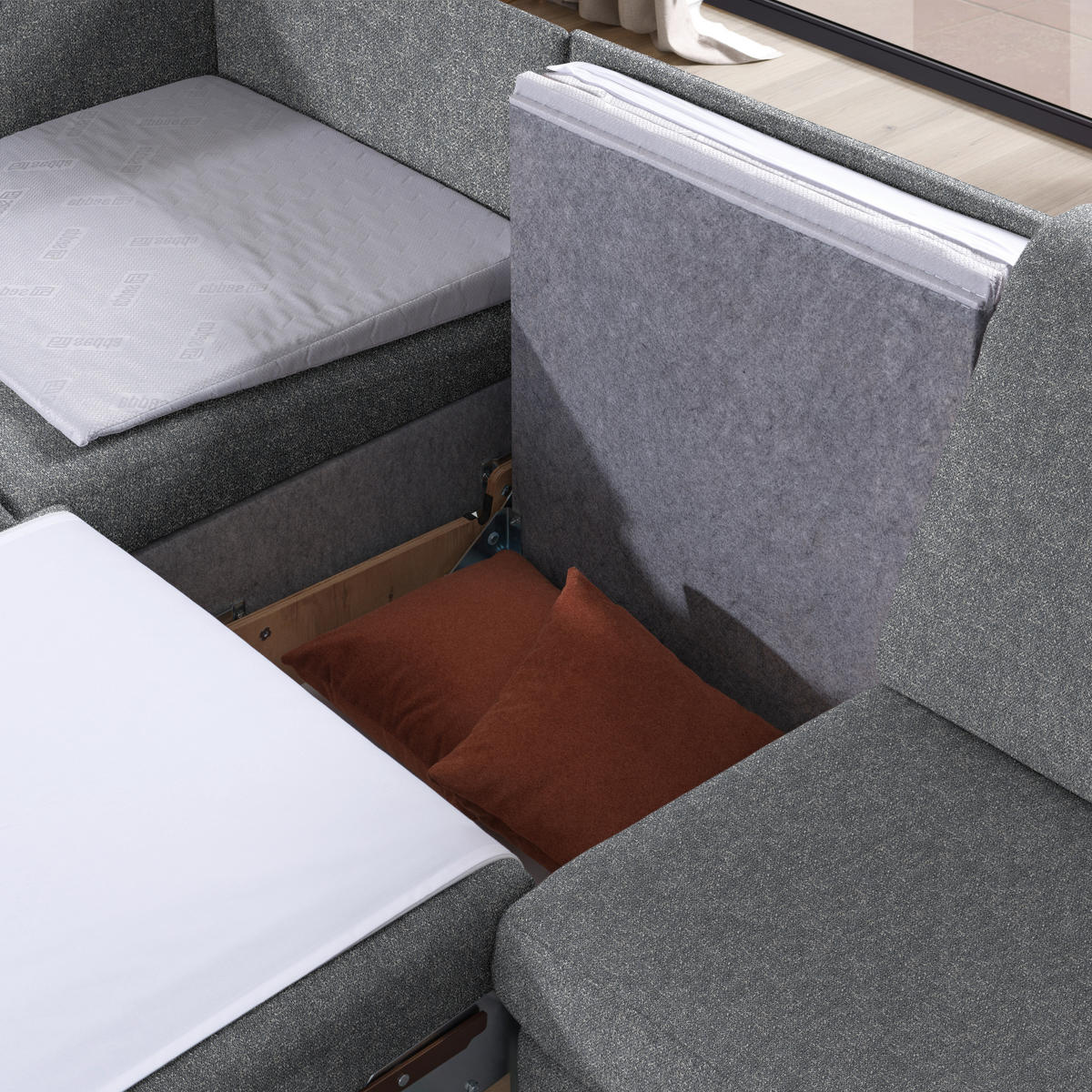 ECKSOFA  in Mikrovelours Grau  203/261 cm  - Eichefarben/Grau, KONVENTIONELL, Holz/Textil (203/261cm) - Sedda