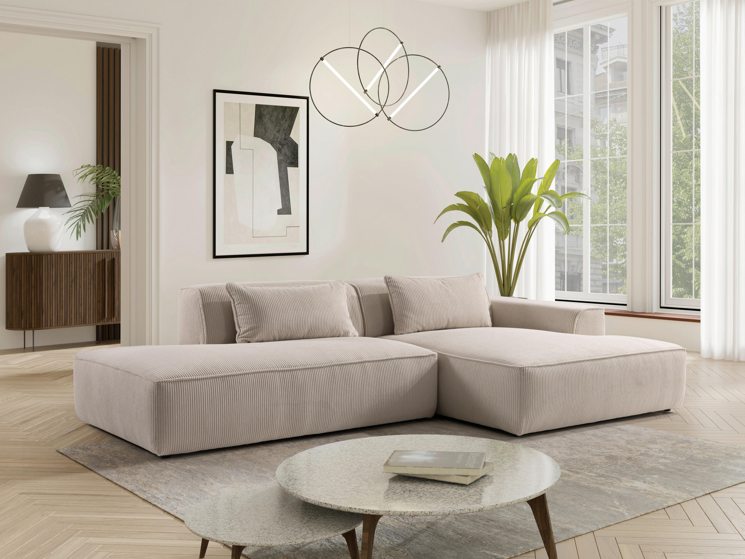 ROHOVÁ SEDAČKA, plast, textil, kompozitné drevo, béžová - čierna/béžová, Konventionell, kompozitné drevo/textil (294/165cm) - Livetastic