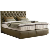 BOXSPRINGBETT 180/200 cm,  in Grün, gepolstertes Kopfteil, Topper, Matratzen, H3 + H4 = fest + sehr fest  - Schwarz/Grün, Design, Leder/Textil (180/200cm) - Novel