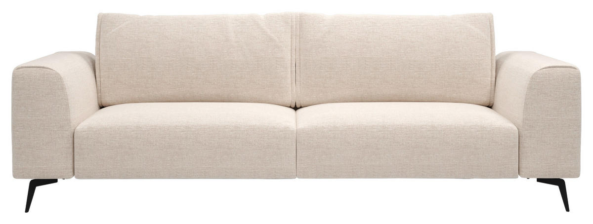 4-SITS SOFFA i flockad cremefärgad  - svart/cremefärgad, Design, metall/trä (302/87/88cm) - MID.YOU