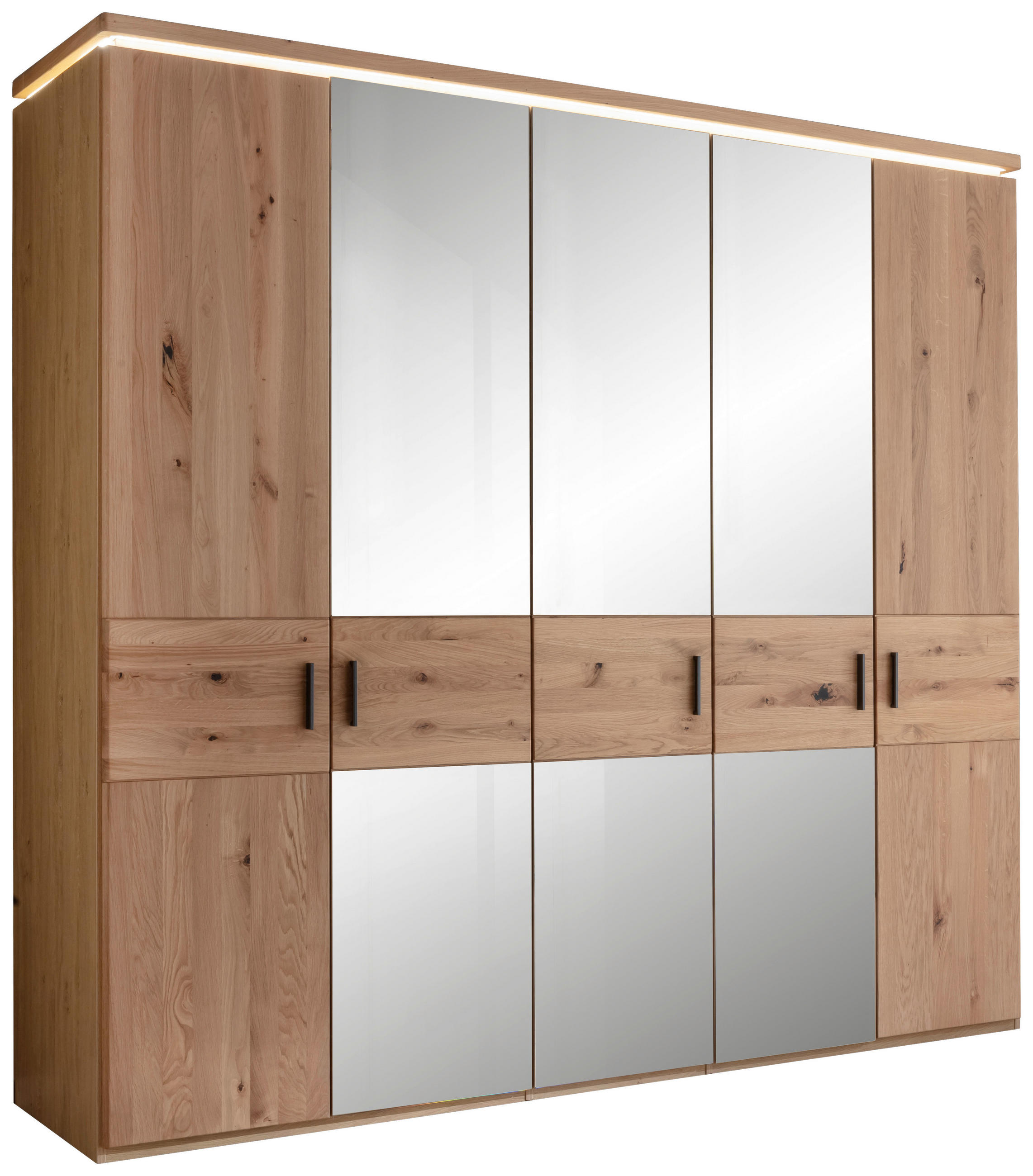 DREHTÜRENSCHRANK 247/230/62 cm,  in Eichefarben, 5-türig  - Eichefarben/Schwarz, Natur, Glas/Holz (247/230/62cm) - Linea Natura