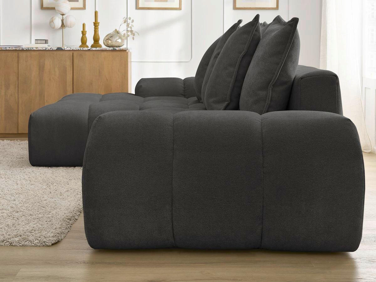 ECKSCHLAFSOFA EVEREST  mit Rücken echt, Armteil links, Armteil rechts Struktur Schwarz  - Schwarz, MODERN, Kunststoff/Textil (318/180cm) - Livetastic
