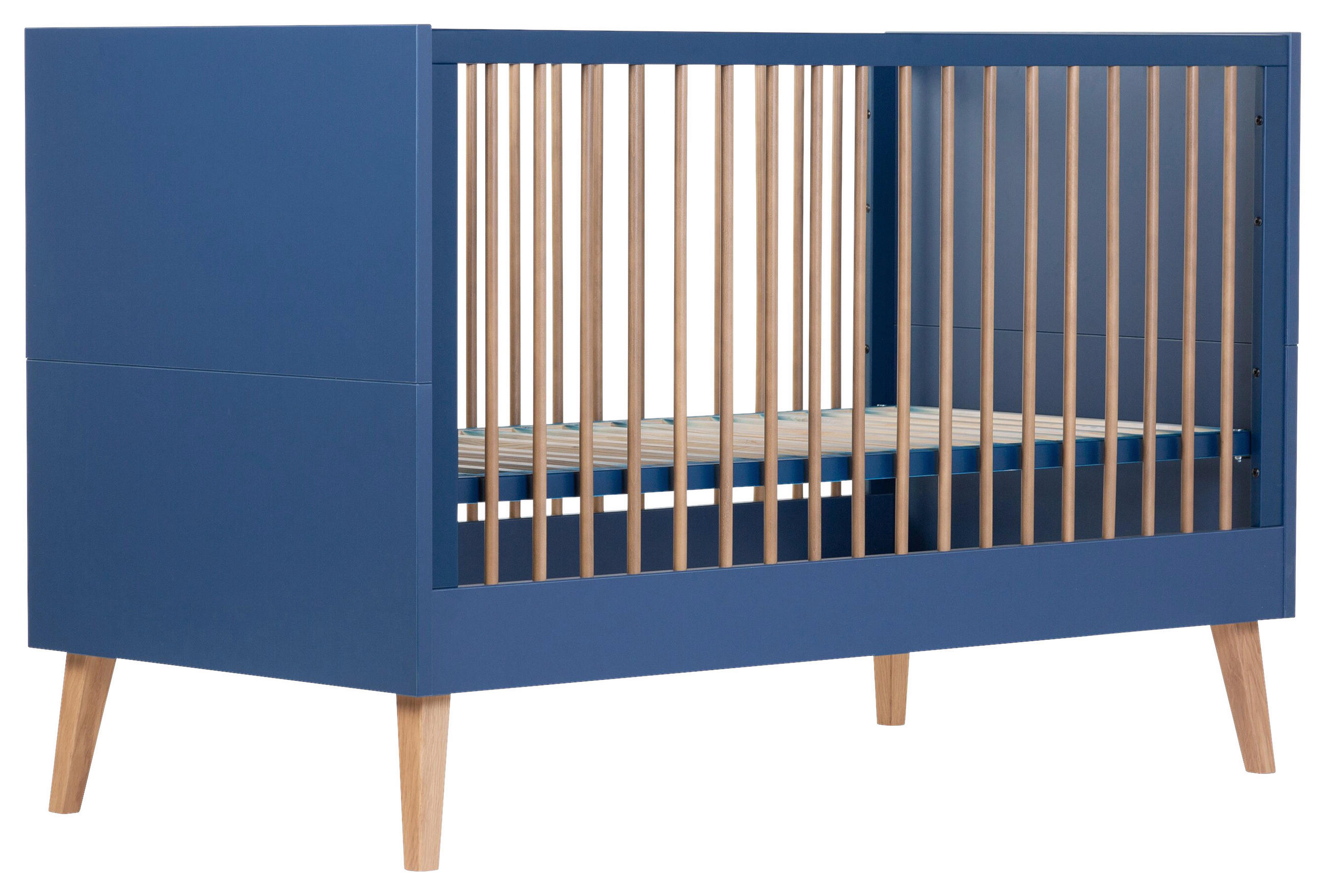 GITTERBETT Bold Blue 2in1  - Blau, KONVENTIONELL, Holzwerkstoff/Kunststoff (145/75/90cm) - Childhome
