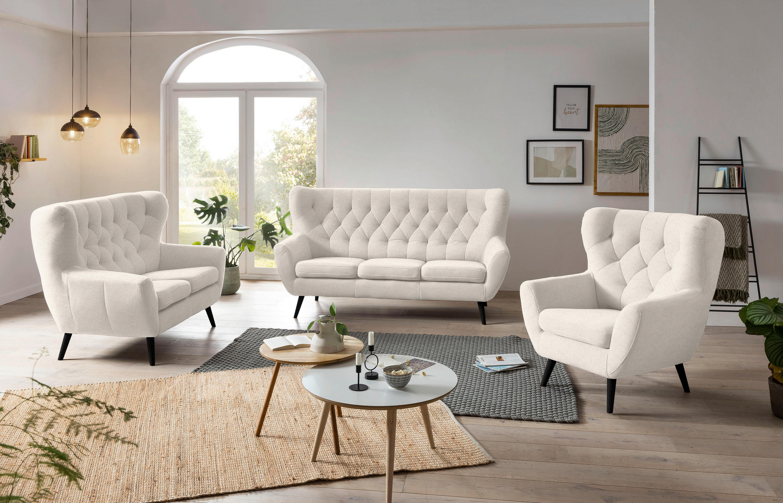 3-SITZER-SOFA in Mikrofaser Beige  - Beige/Schwarz, Design, Holz/Textil (187/101/95cm) - Stylife