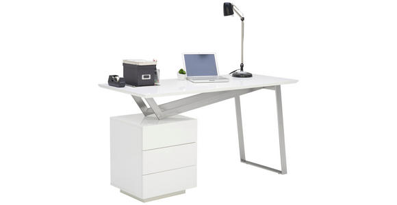 SCHREIBTISCH 140/60/76 cm in Weiß, Edelstahlfarben, Weiß Hochglanz - Edelstahlfarben/Weiß Hochglanz, MODERN, Holzwerkstoff/Metall (140/60/76cm) - Novel