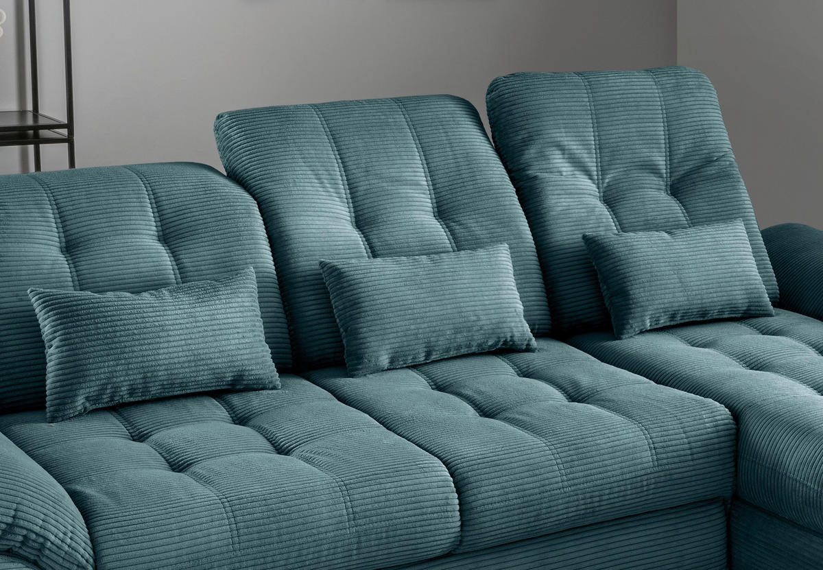 ECKSCHLAFSOFA in Cord Petrol  - Petrol/Schwarz, Modern, Textil/Metall (273/189cm) - Livetastic
