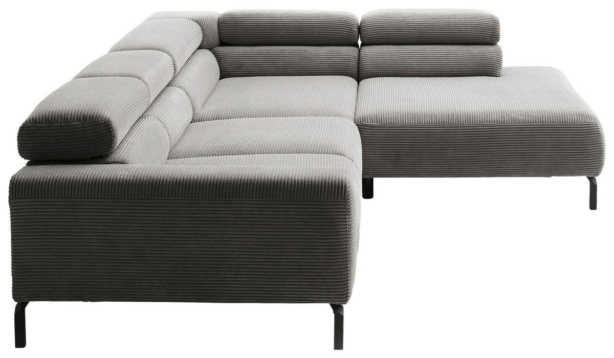 ECKSOFA inkl. Funktion in Cord Dunkelgrau  - Dunkelgrau/Schwarz, Modern, Textil/Metall (309/219cm) - Pure Home Lifestyle