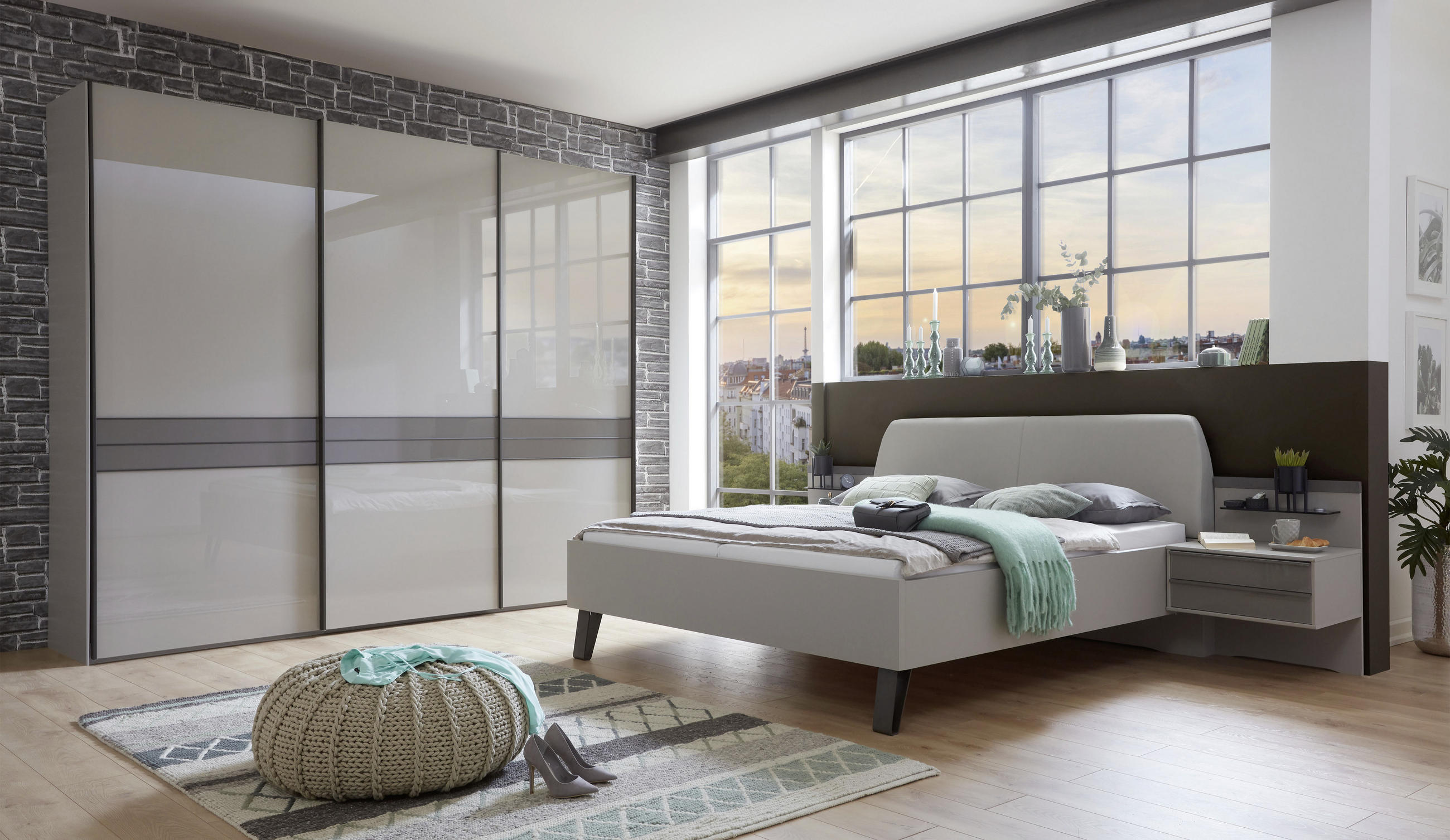 FÜGGESZTETT TOLÓAJTÓS SZEKRÉN barna, szürke  - barna/palaszürke, Design, faalapú anyag/Üveg (300/217/67cm) - Dieter Knoll