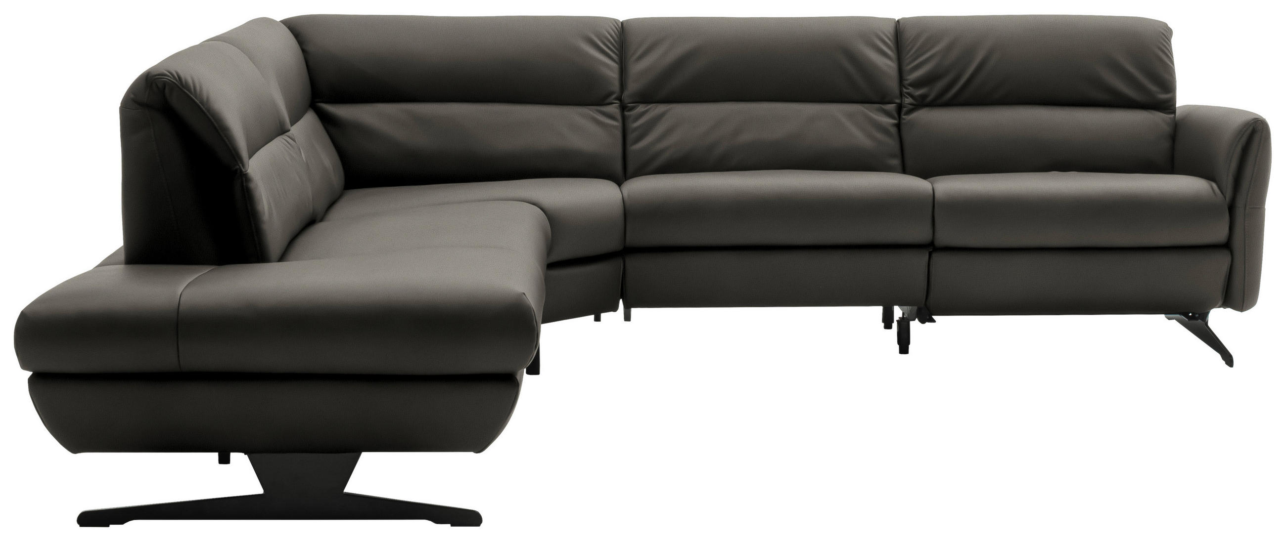ECKSOFA in Echtleder Dunkelgrau  258/286 cm  - Dunkelgrau/Schwarz, Design, Leder/Metall (258/286cm) - Schöner Wohnen