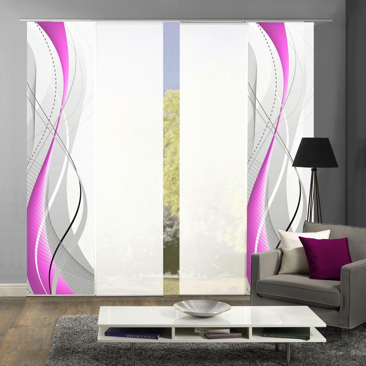 FLÄCHENVORHANG  4 Stück  halbtransparent   4x60/245 cm  - Beere/Brombeere, Design, Textil (4x60/245cm)
