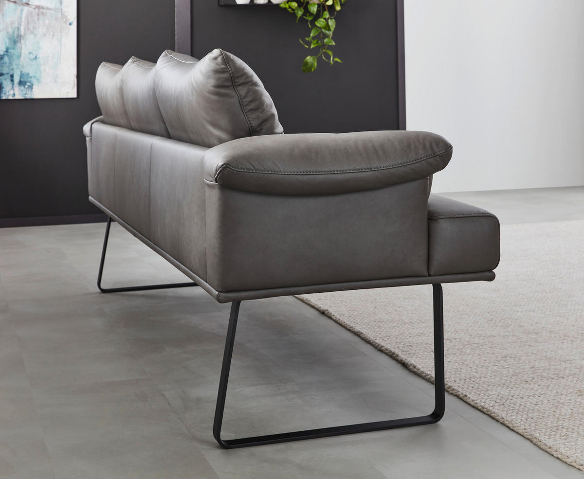 SITZBANK 239/86/69 cm  in Anthrazit, Schwarz  - Anthrazit/Schwarz, Design, Leder/Holz (239/86/69cm) - Dieter Knoll