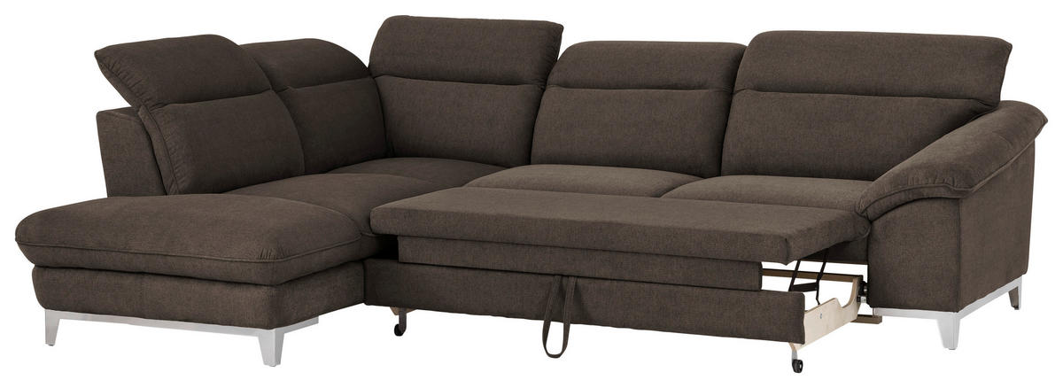 ECKSOFA Dunkelbraun Chenille  - Chromfarben/Dunkelbraun, Design, Textil/Metall (232/293cm) - Livetastic