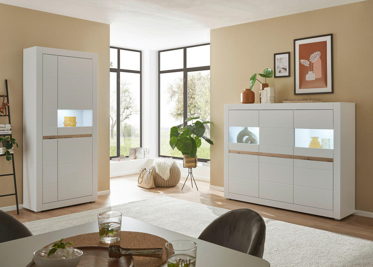 VITRINE  in Weiß, Eichefarben - Eichefarben/Weiß, Design, Holzwerkstoff (85/198/35cm) - MID.YOU