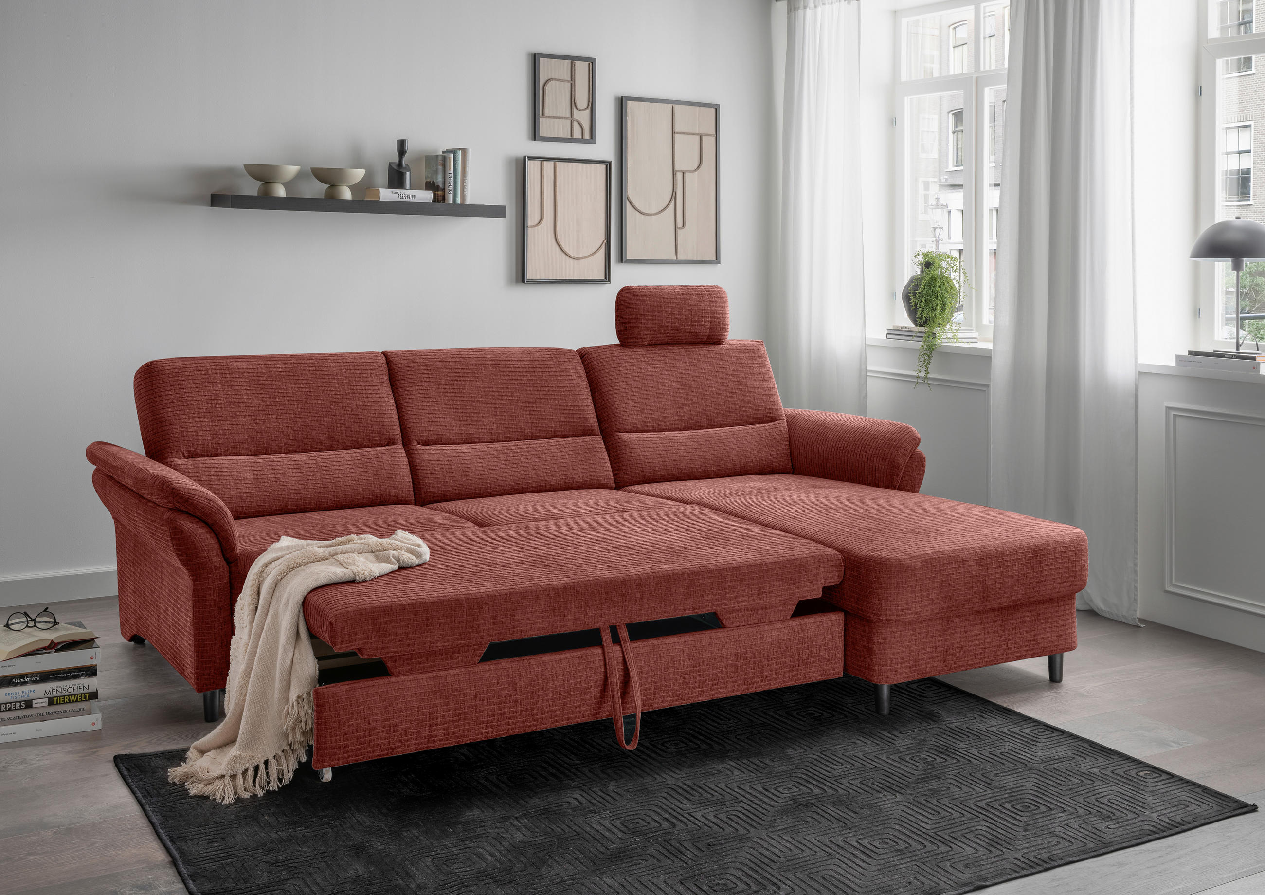 ECKSOFA Koralle Mikrofaser  - Koralle/Schwarz, MODERN, Holz/Textil (279/176cm) - Livetastic