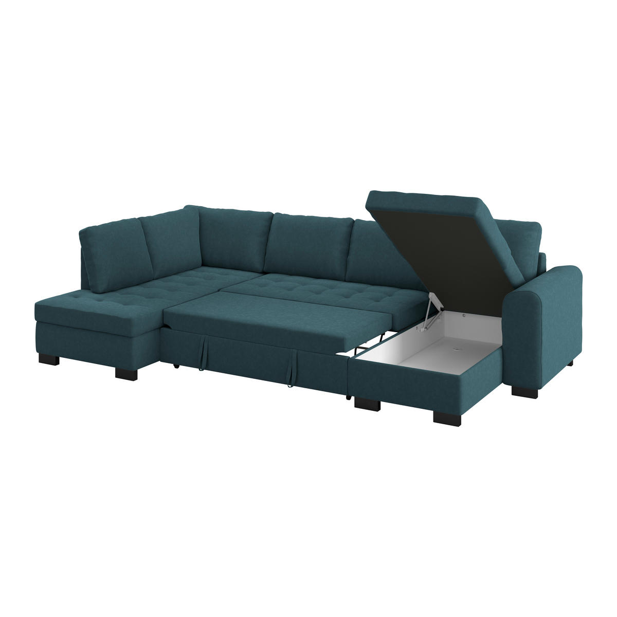 WOHNLANDSCHAFT Blau Mikrofaser  - Blau/Schwarz, MODERN, Kunststoff/Textil (178/305/155cm) - P & B