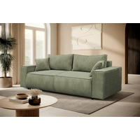 SCHLAFSOFA LOFT Cord Hellgrün  inkl. Zierkissen, Rückenkissen, Bettkasten  - Schwarz/Hellgrün, Design, Kunststoff/Textil (255/90/97cm) - MID.YOU