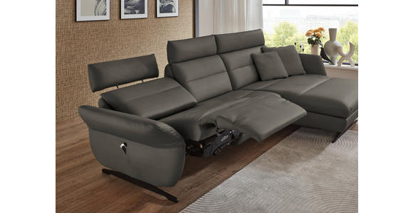 ECKSOFA in Echtleder Dunkelgrau  300/157 cm  - Dunkelgrau/Schwarz, Design, Leder/Metall (300/157cm) - Dieter Knoll