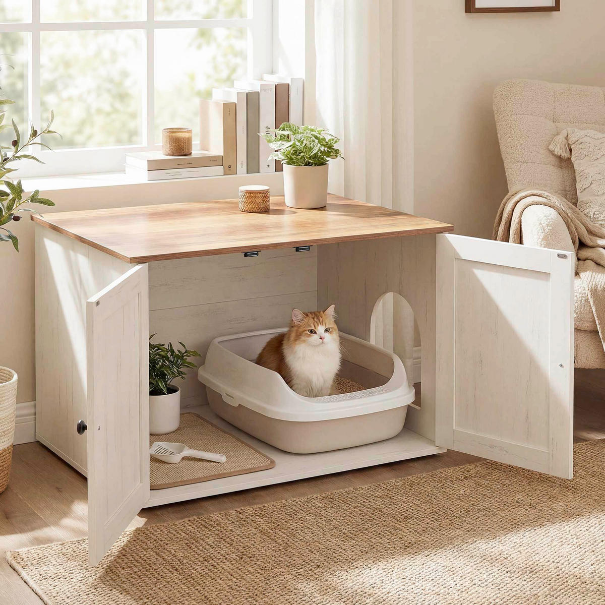 KATZENTOILETTE - Braun/Weiß, Trend, Holzwerkstoff (80/50/53cm) - Boxxx