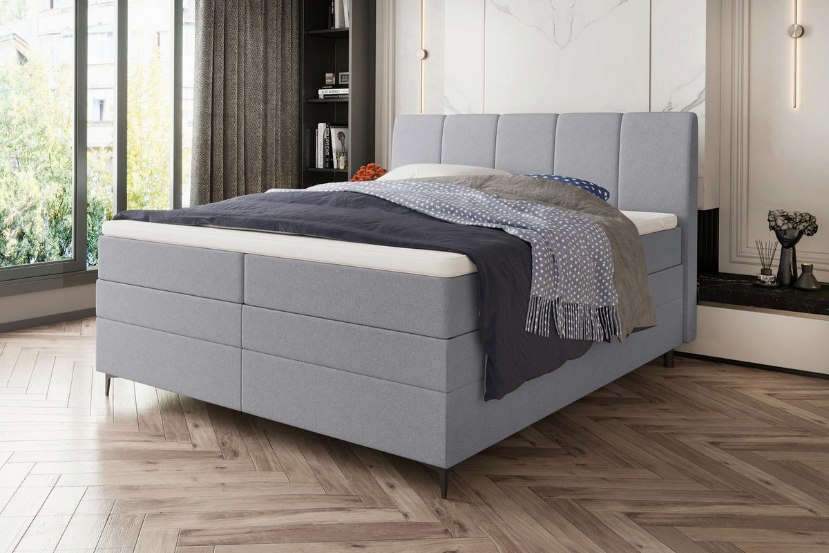 BOXSPRINGBETT 180/200 cm  in Hellgrau  - Hellgrau/Schwarz, KONVENTIONELL, Textil/Metall (180/200cm) - Boxxx