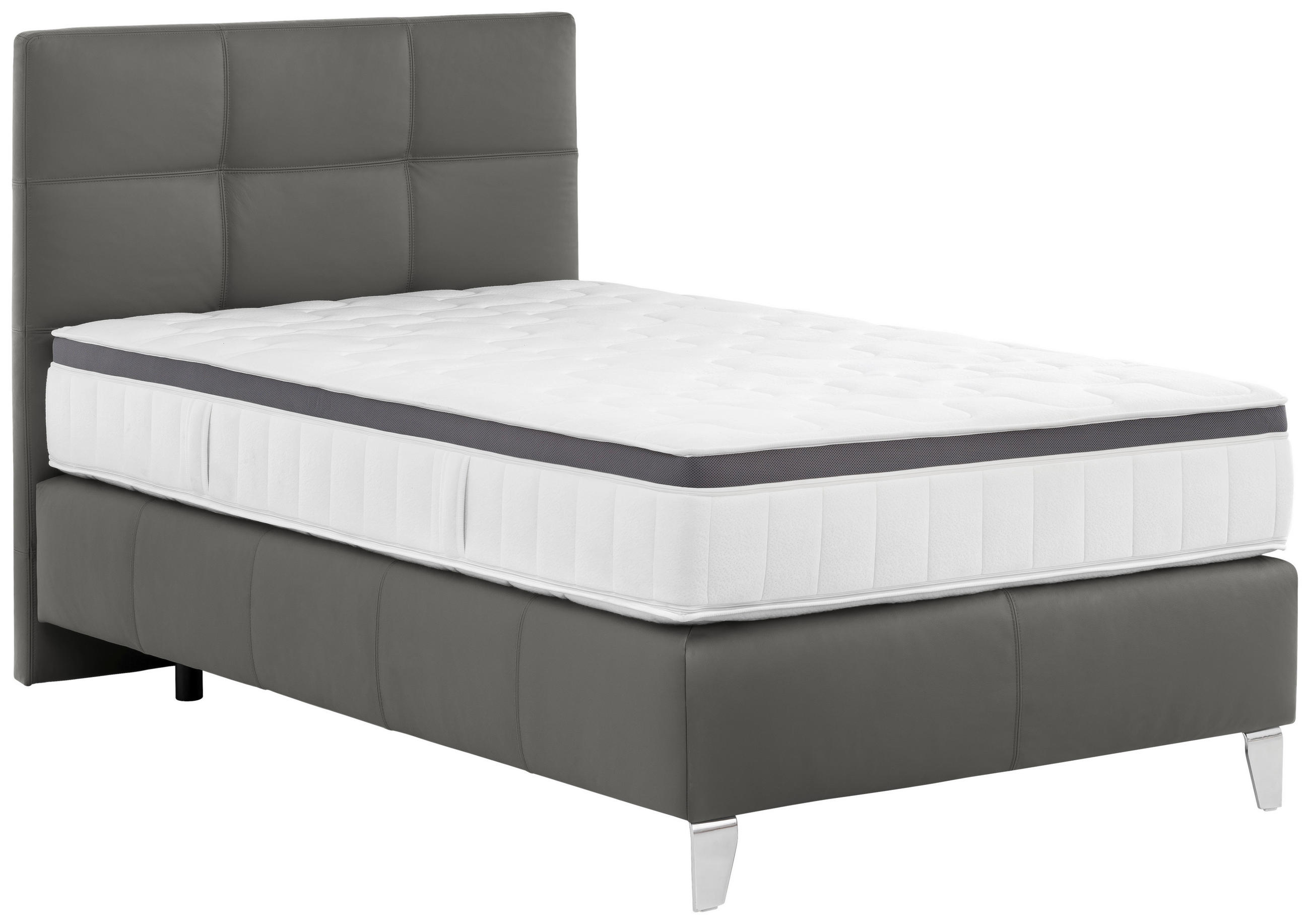 BOXSPRINGBETT 120/200 cm,  in Anthrazit, Matratze, gepolstertes Kopfteil, Topper, H3 = fest  - Chromfarben/Anthrazit, KONVENTIONELL, Leder/Textil (120/200cm) - Novel