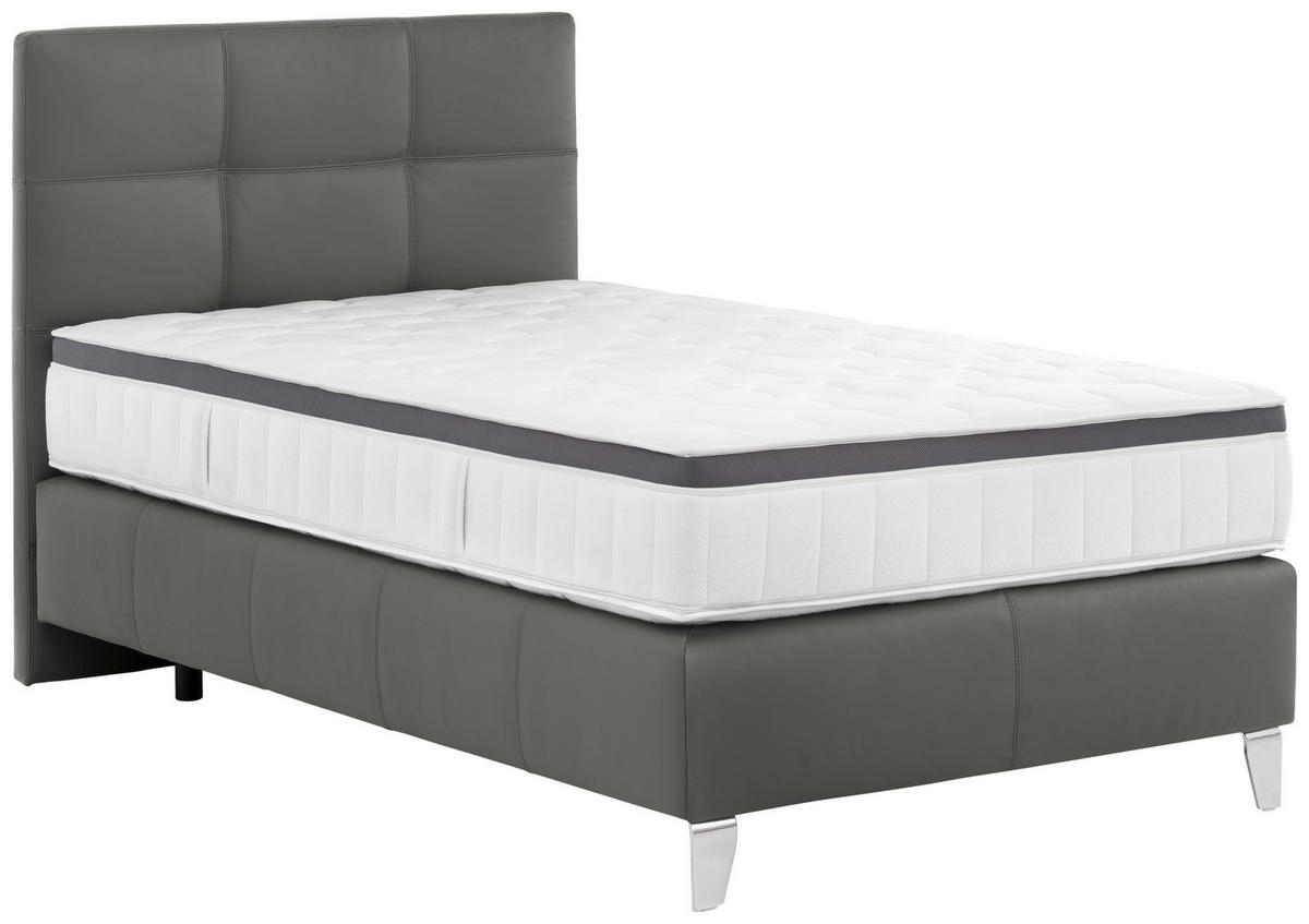 BOXSPRINGBETT 120/200 cm,  in Anthrazit, Matratze, gepolstertes Kopfteil, Topper, H3 = fest  - Chromfarben/Anthrazit, KONVENTIONELL, Leder/Textil (120/200cm) - Novel