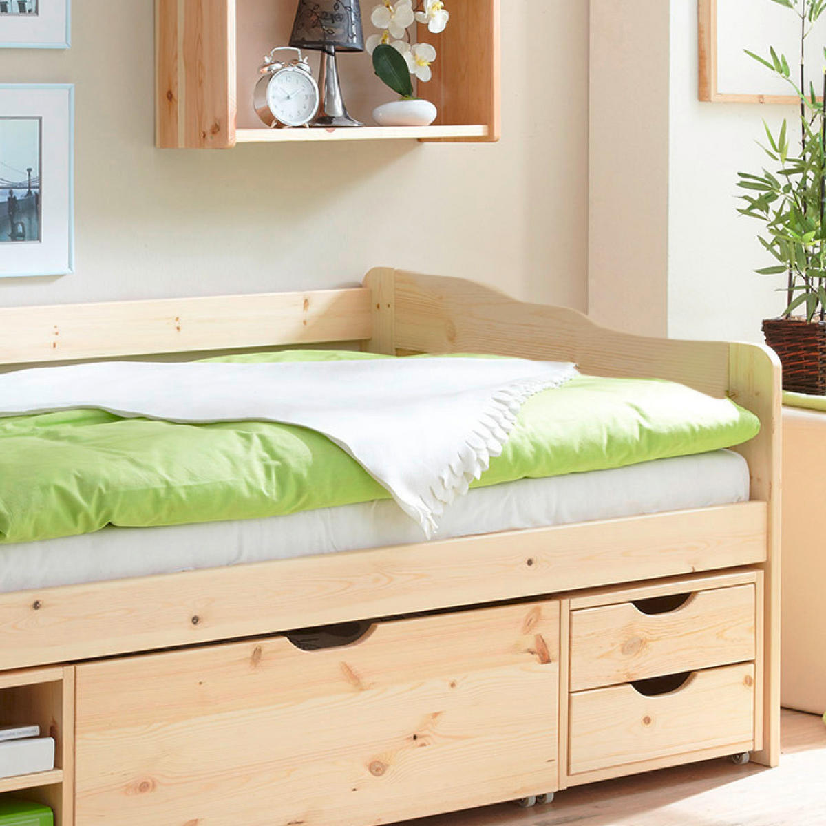 STAURAUMBETT 90/200 cm  in Kieferfarben   - Kieferfarben, Modern, Holz (90/200cm) - MID.YOU