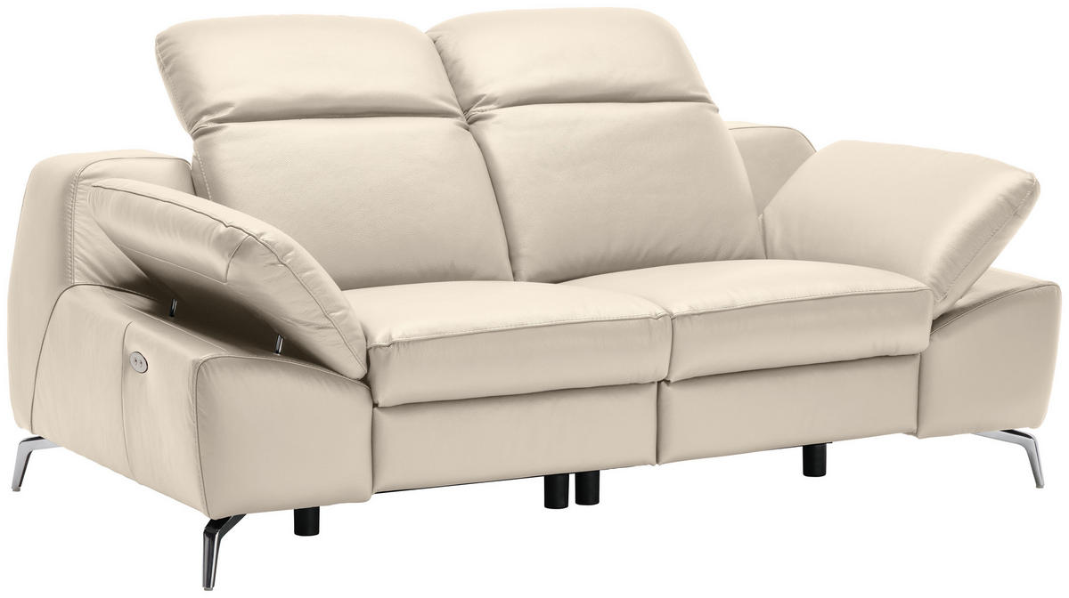 2-SITZER-SOFA Beige Echtleder  - Chromfarben/Beige, Design, Leder/Kunststoff (194/83-99/110cm) - Celina Home