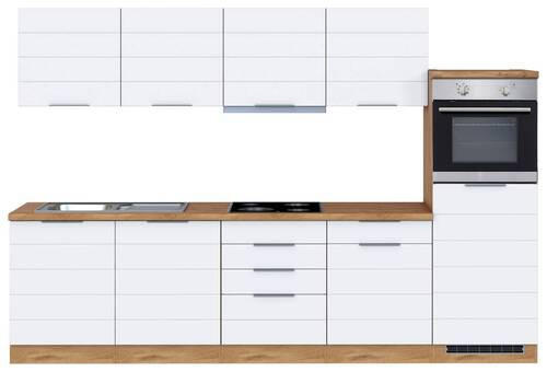 KÜCHENBLOCK 300 cm in Weiß, Eiche Wotan - Eiche Wotan/Weiß, Design, Holzwerkstoff/Metall (300cm) - Held