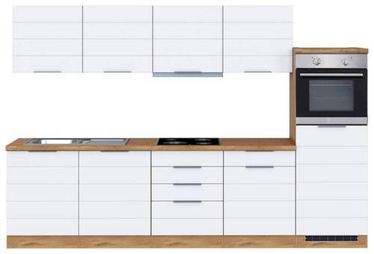 KÜCHENBLOCK 300 cm   in Weiß, Eiche Wotan  - Eiche Wotan/Weiß, Design, Holzwerkstoff/Metall (300cm) - Held