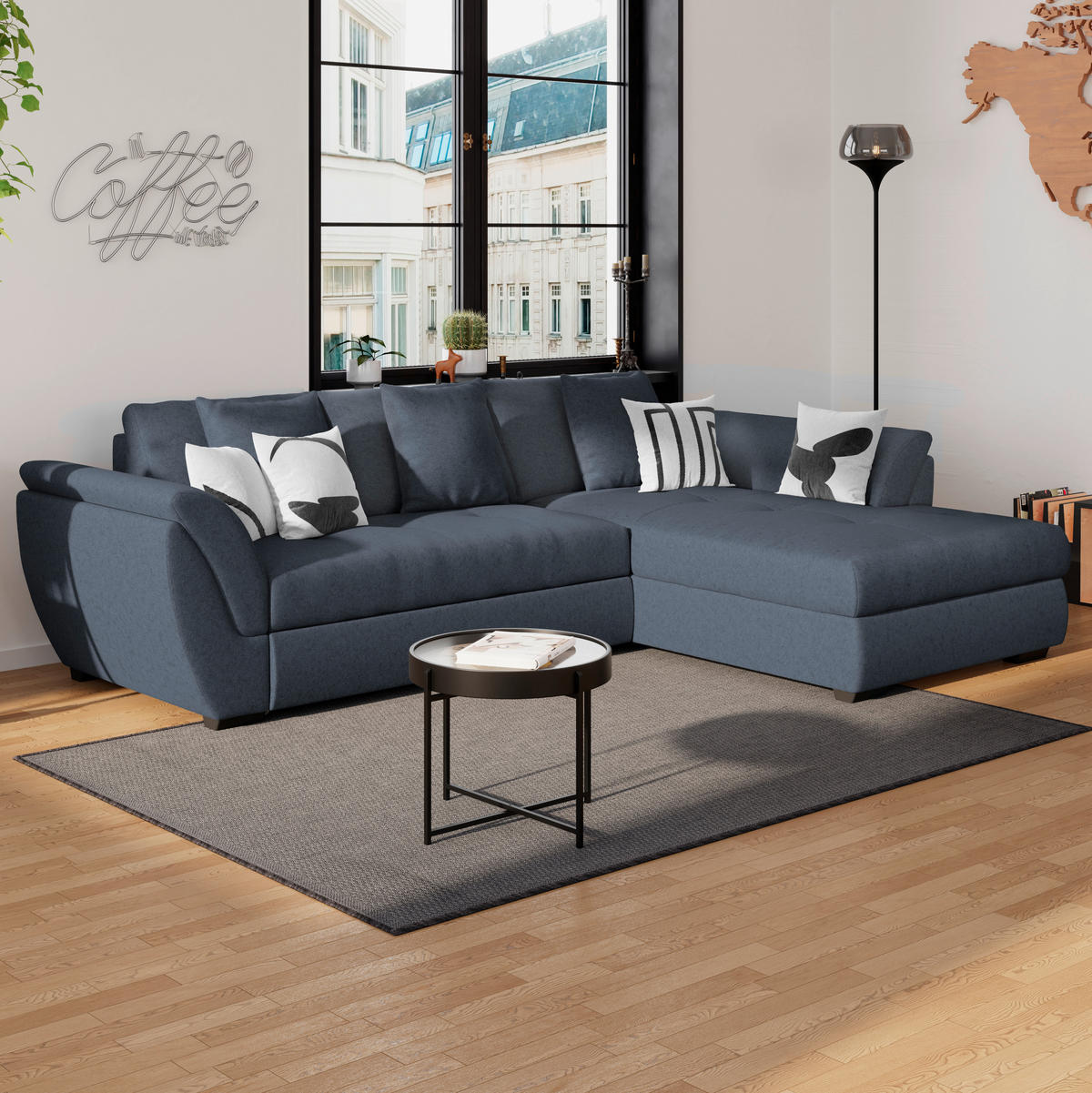 ECKSOFA Dunkelblau Webstoff  - Schwarz/Dunkelblau, Design, Kunststoff/Textil (278/187cm) - Livetastic
