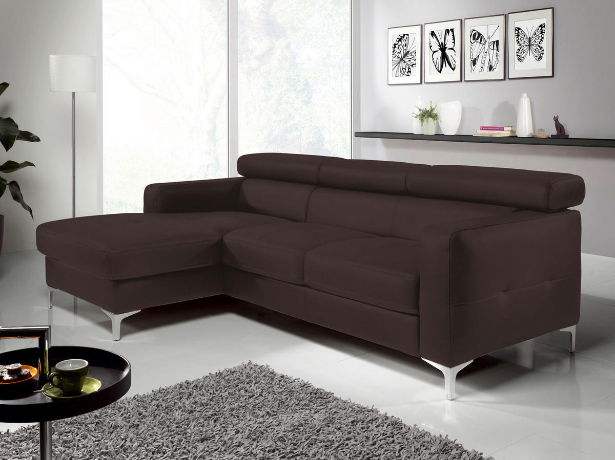 ECKSOFA in Echtleder Dunkelbraun  - Chromfarben/Dunkelbraun, Design, Leder/Metall (169/226cm) - Livetastic