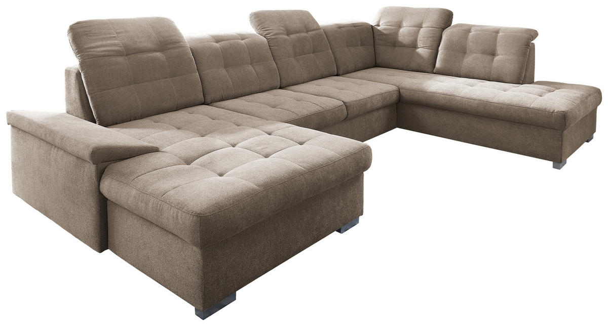WOHNLANDSCHAFT in Mikrofaser Taupe  - Taupe/Chromfarben, Design, Kunststoff/Textil (169/330/212cm) - Livetastic