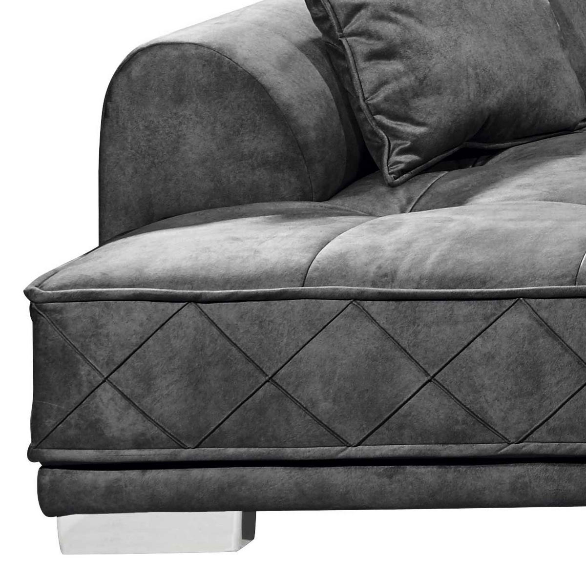 ECKSOFA Anthrazit Mikrovelours  - Anthrazit/Silberfarben, Basics, Kunststoff/Textil (319/194cm) - MID.YOU