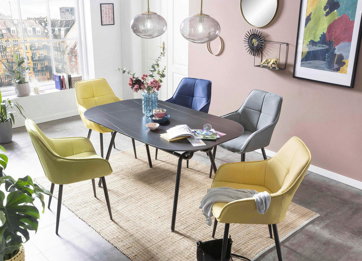 ESSTISCH rechteckig Schwarz  - Schwarz, Design, Stein/Metall (150/90/75cm) - Livetastic