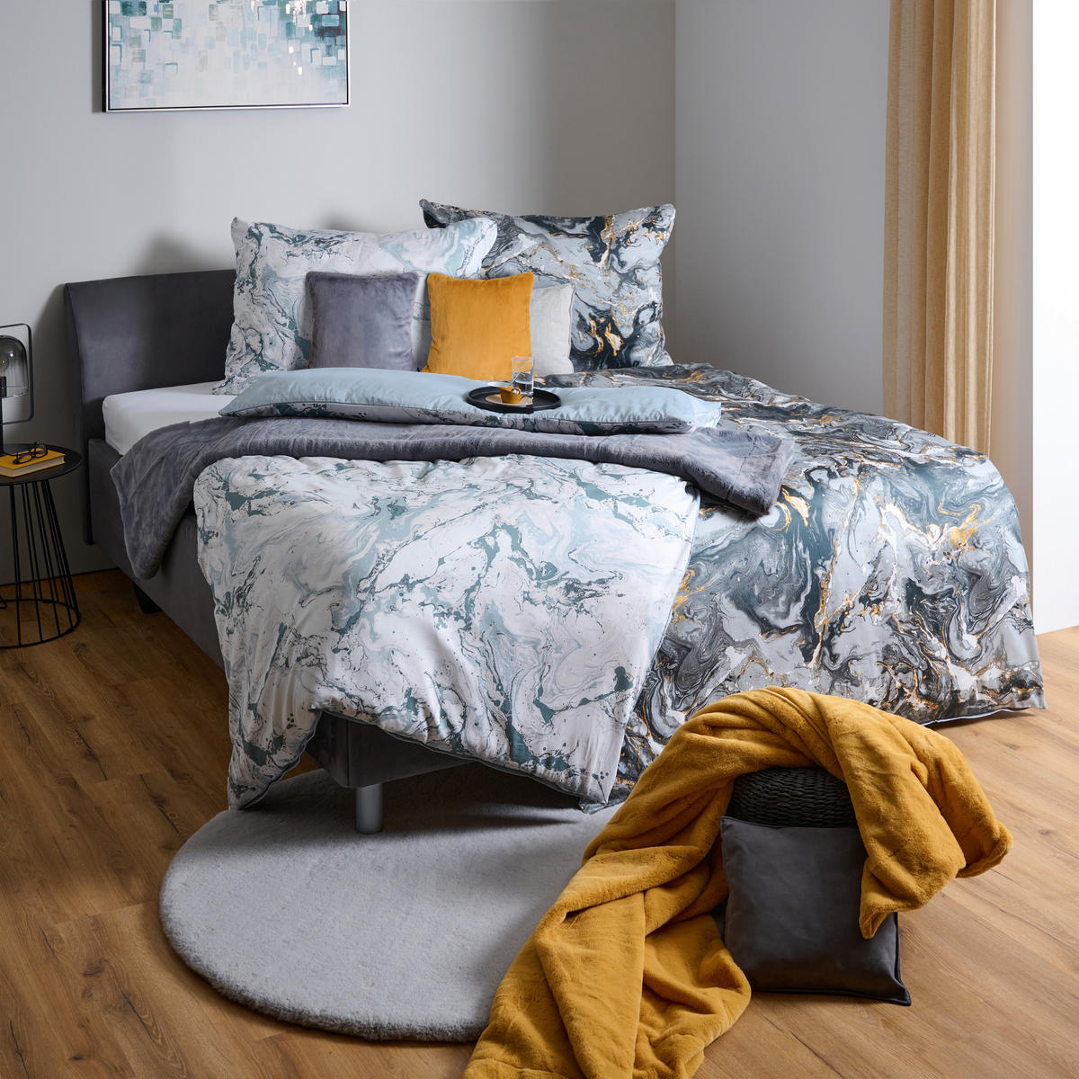 BETTWÄSCHESET MARMOR Satin 160/210 cm  50 cm/70 cm  - Weiss, Konventionell, Textil (160/210cm) - Novel