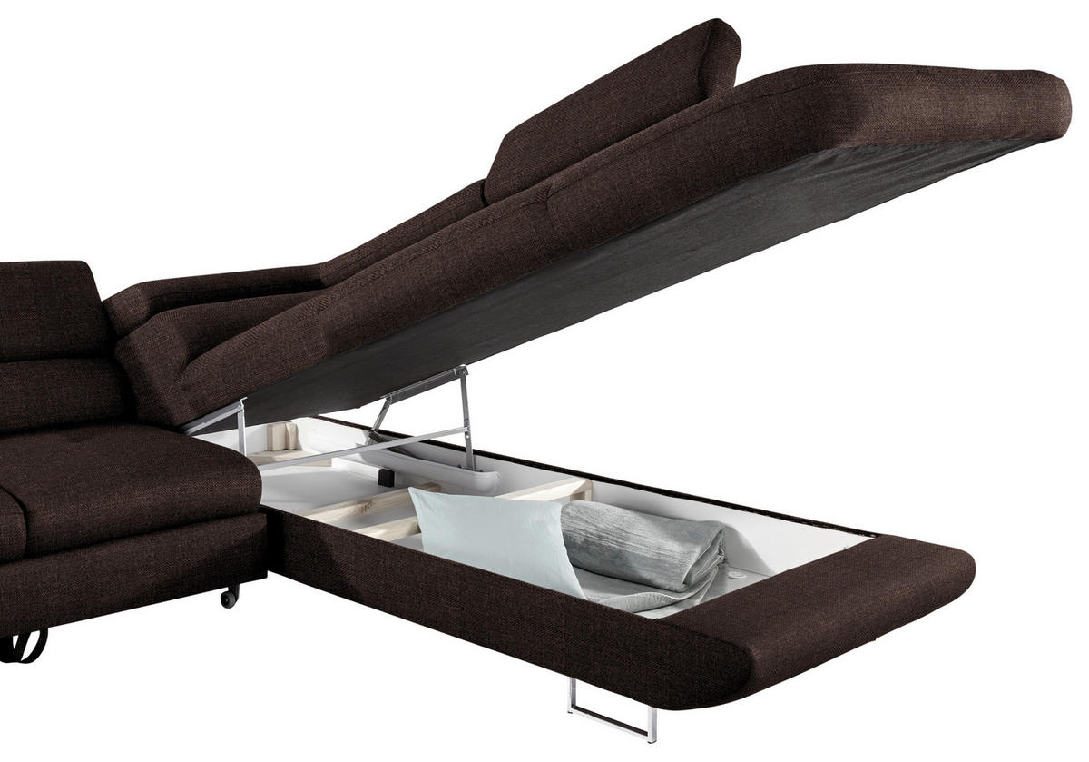 ECKSOFA in Webstoff Dunkelbraun  - Dunkelbraun, Design, Textil/Metall (280/235cm) - Hom`in
