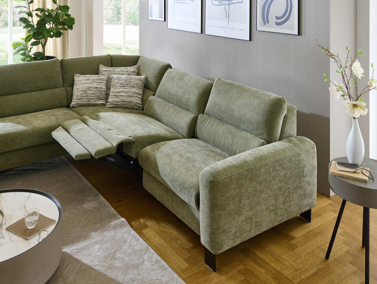 ECKSOFA Olivgrün Chenille  - Schwarz/Olivgrün, Design, Textil/Metall (248/285cm) - Beldomo Comfort