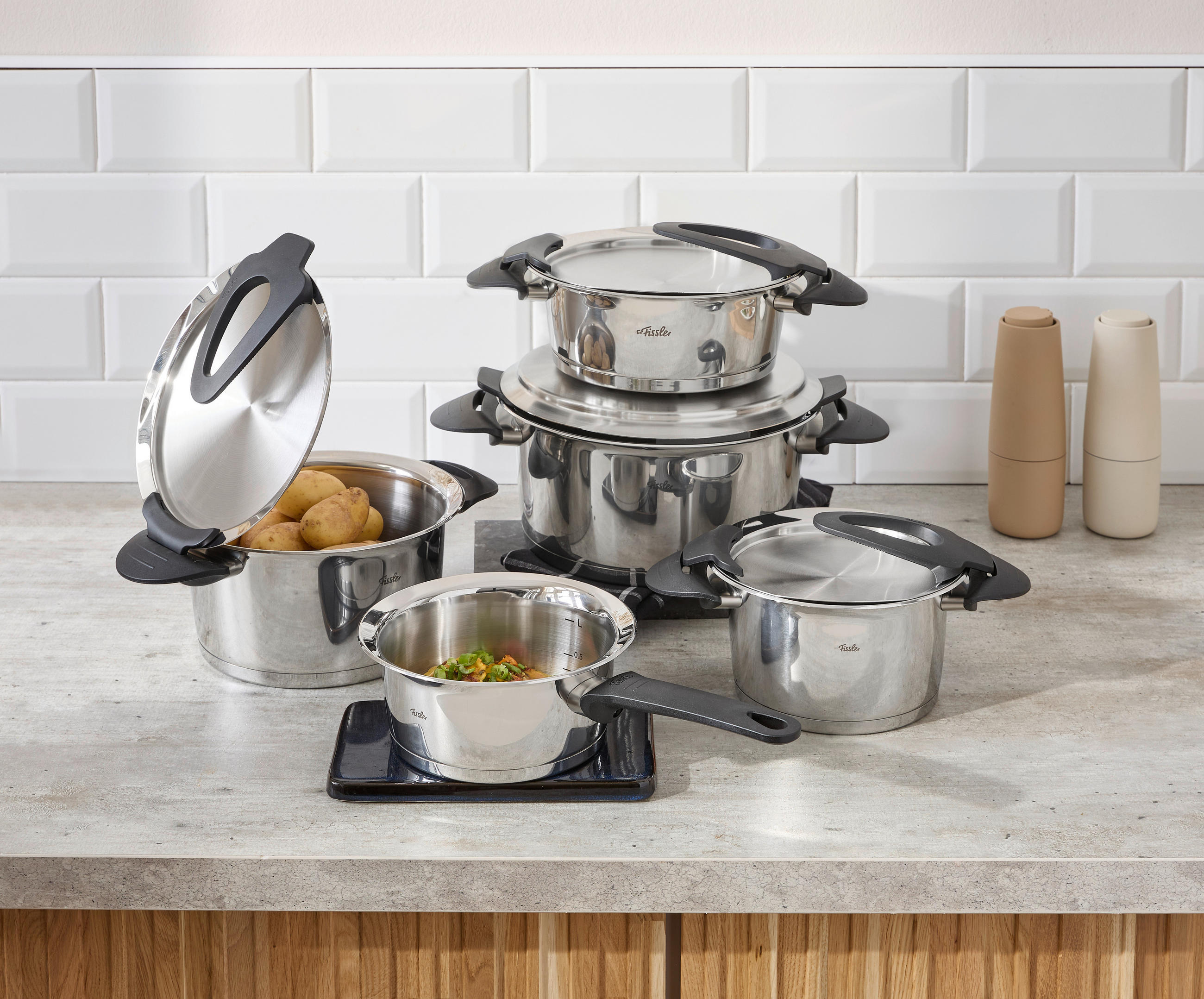 KOCHTOPFSET Intensa 5-teilig  - Silberfarben, Basics, Metall - Fissler