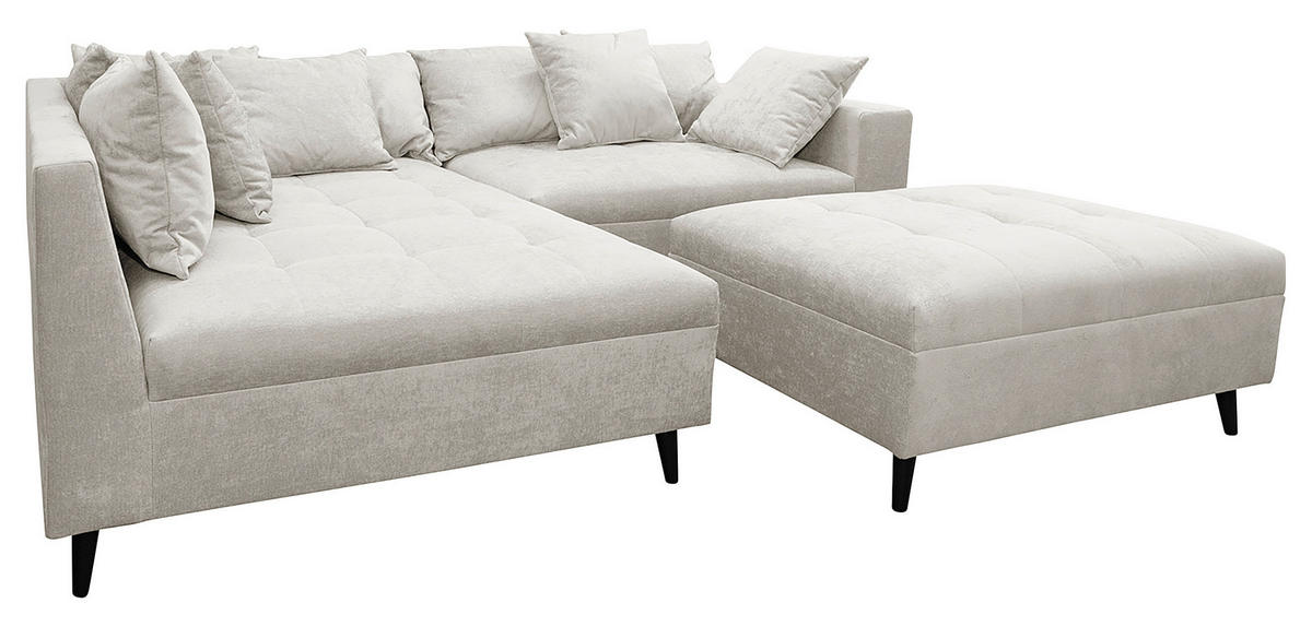 Ecksofa inkl. Hocker in Flachgewebe Hellgrau  - Hellgrau/Schwarz, Design, Holz/Textil (174/247cm) - MID.YOU