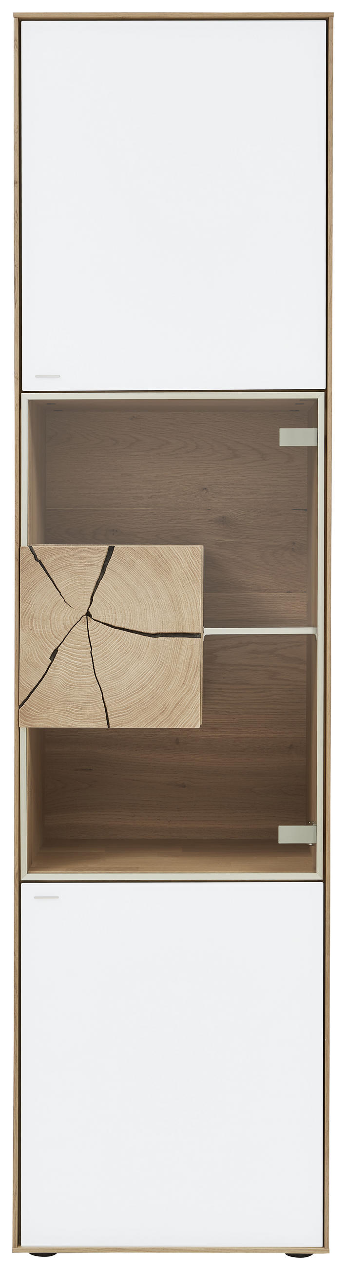 VITRINE in vollmassiv Kerneiche Weiß, Eichefarben, Transparent  - Eichefarben/Transparent, Natur, Glas/Holz (50/196/39cm) - Valnatura