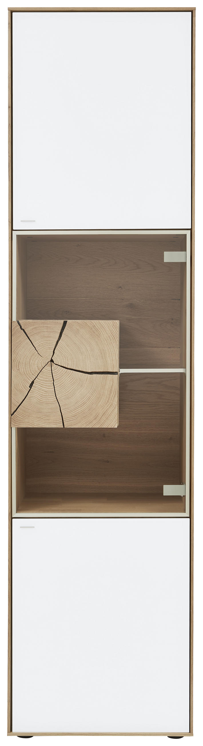 VITRINE in vollmassiv Kerneiche Weiß, Eichefarben, Transparent - natürliches Design