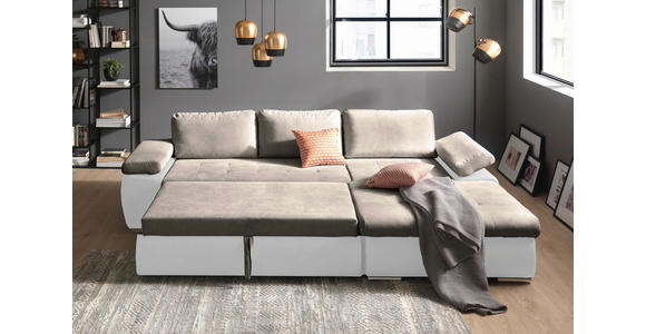 ECKSOFA in Flachgewebe Weiß, Beige  - Beige/Weiß, Design, Kunststoff/Textil (271/175cm) - Xora