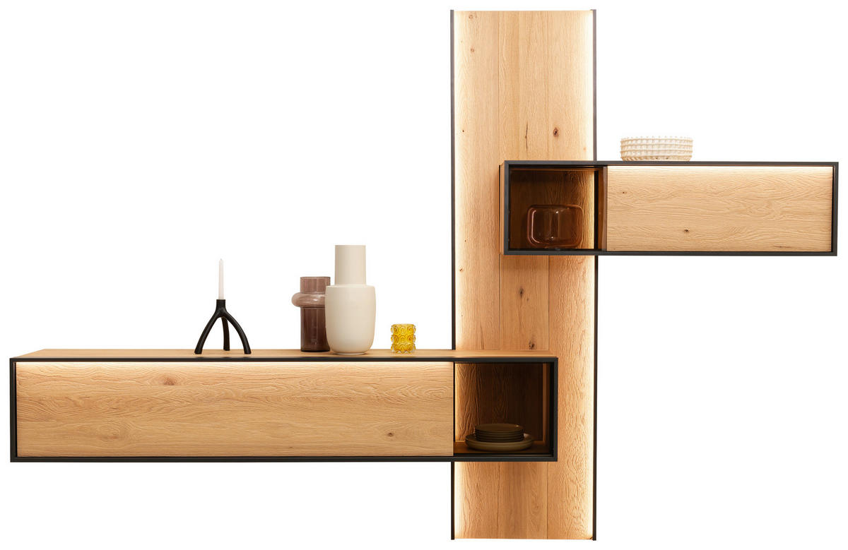 WOHNWAND  in Eichefarben  307/213/42 cm  - Eichefarben, Design, Glas/Holz (307/213/42cm) - Schöner Wohnen
