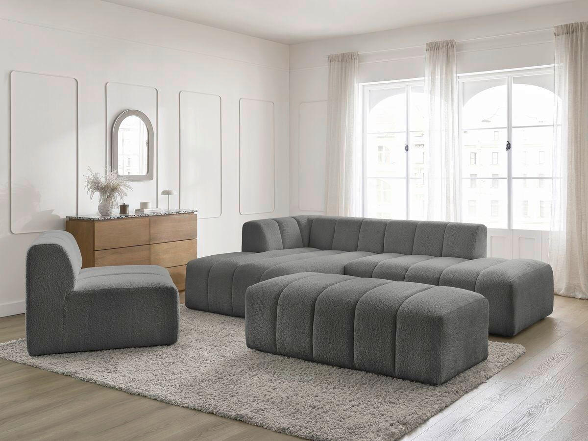 ECKSOFA Ottomane links  ANNECY Dunkelgrau Bouclé  - Dunkelgrau/Schwarz, MODERN, Kunststoff/Textil (170/262cm)