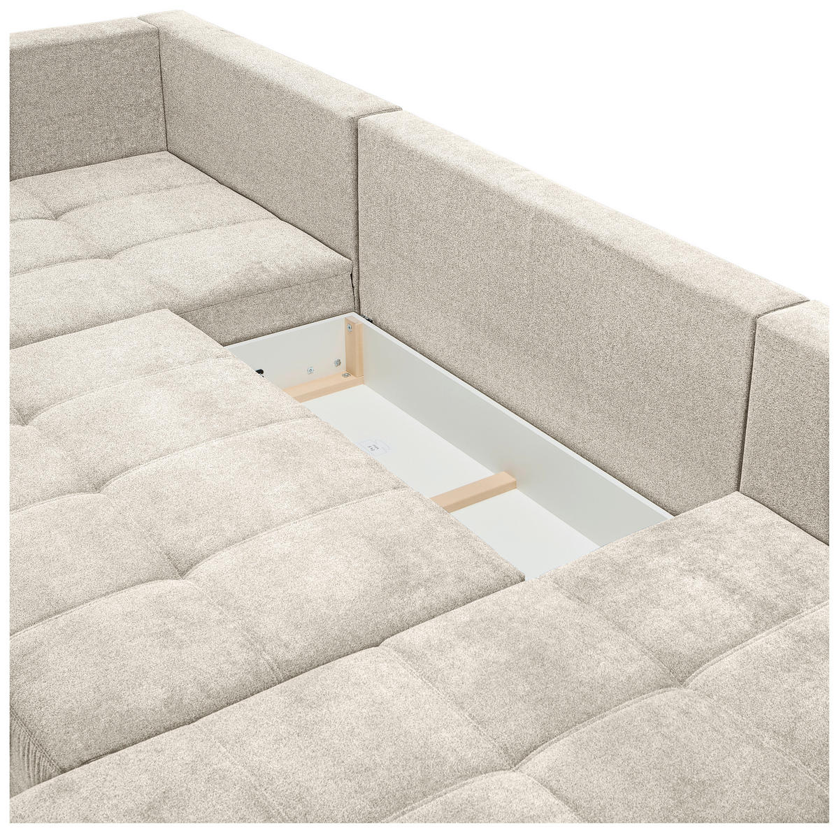 WOHNLANDSCHAFT Beige Velours  - Chromfarben/Beige, KONVENTIONELL, Kunststoff/Textil (198/363/170cm) - Hom`in