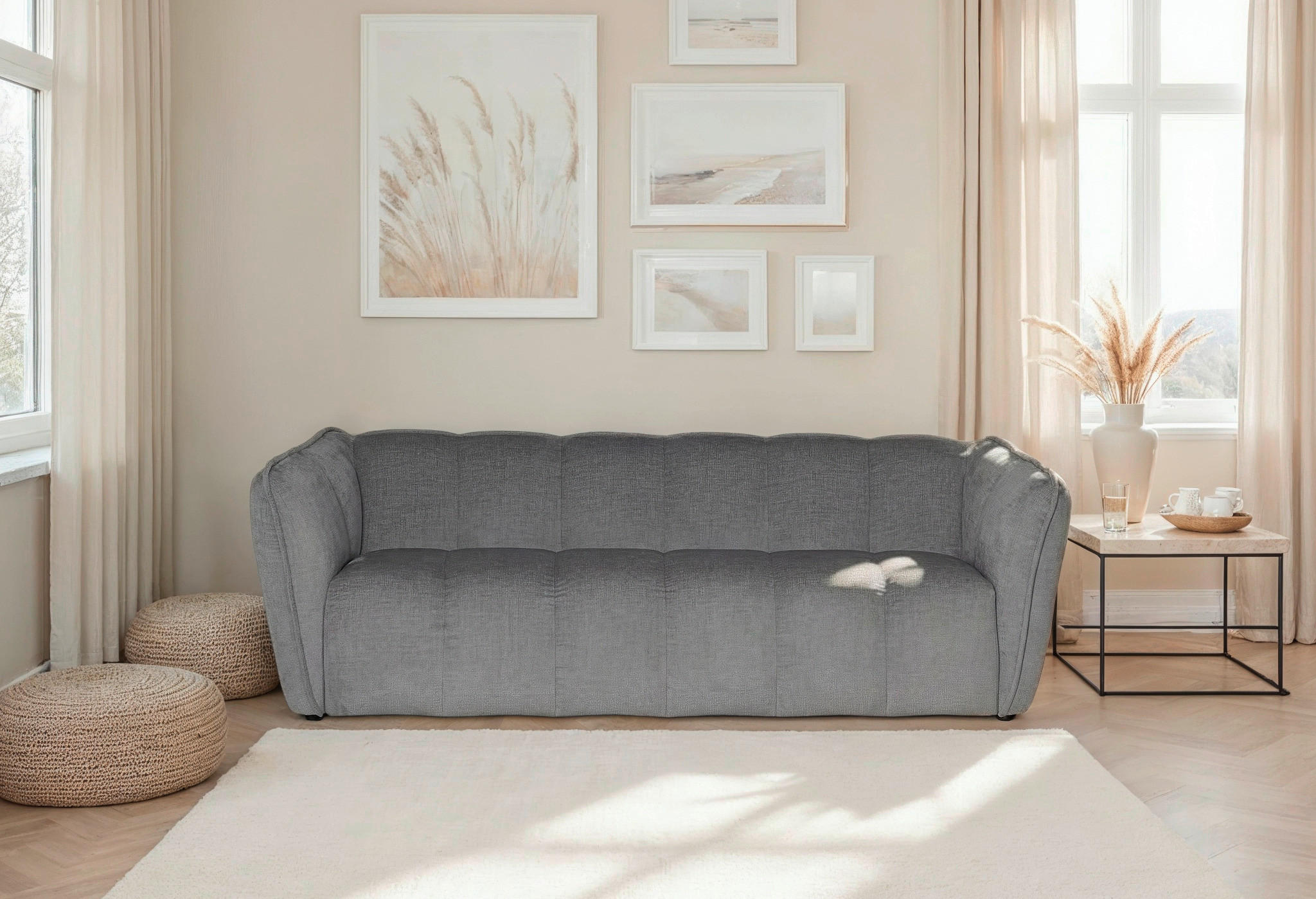 Thumbnail - Mid.you 3-Sitzer-Sofa Livoli, Hellgrau, Textil, 217x70x94 cm, Made in EU, Wohnzimmer, Sofas & Couches, Sofas, 3-Sitzer S...