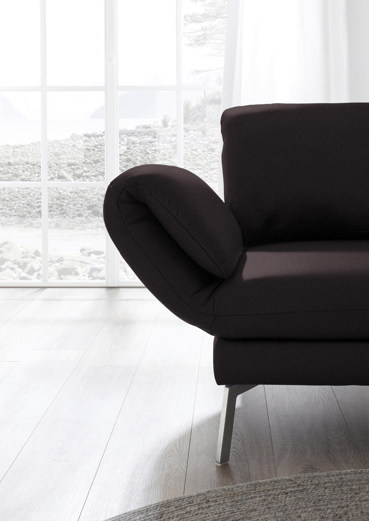 RÉCAMIERE in Echtleder Dunkelbraun  - Chromfarben/Dunkelbraun, Design, Leder/Metall (209/85-109/95-16cm) - Dieter Knoll