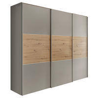 SCHWEBETÜRENSCHRANK Hellgrau, Eiche Artisan  - Hellgrau/Alufarben, Holzwerkstoff/Metall (298/222/68cm) - Moderano