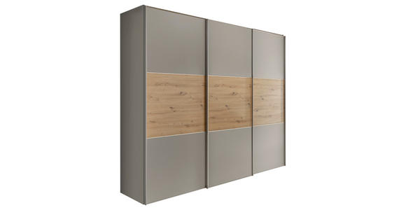 SCHWEBETÜRENSCHRANK  in Hellgrau, Eiche Artisan  - Hellgrau/Alufarben, Holzwerkstoff/Metall (249/222/68cm) - Moderano