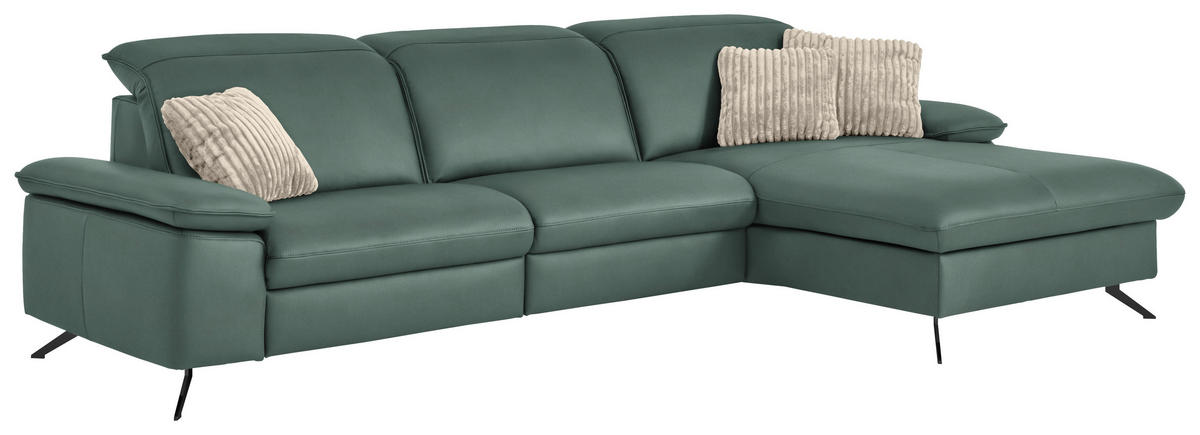ECKSOFA  Echtleder Opal  - Opal/Schwarz, Design, Leder/Metall (307/169cm) - Beldomo Premium